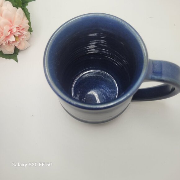 Vintage Ross Canadian Oversize Mugs Pottery Artisan Blue Glaze Set of 2 - Picture 3 of 14
